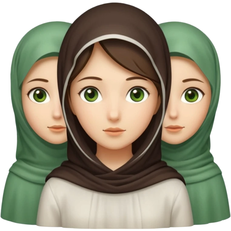 Three veiled girls, one of whom is tall and slightly brunette and has a slightly elongated face, the other is short, her face is oval and she has small eyes, her face is wheat to white, and the last one has an oval face and has beautiful green eyes. emoji