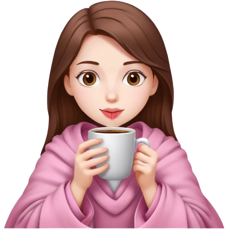 white brown hair pretty girl in a pink blanket sipping coffee emoji