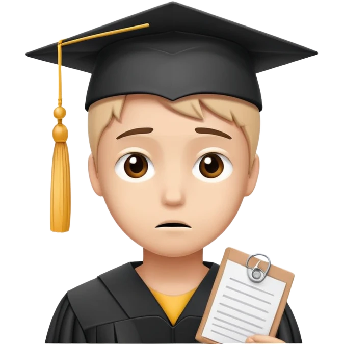 sad student with a failed test paper and a graduation cap emoji