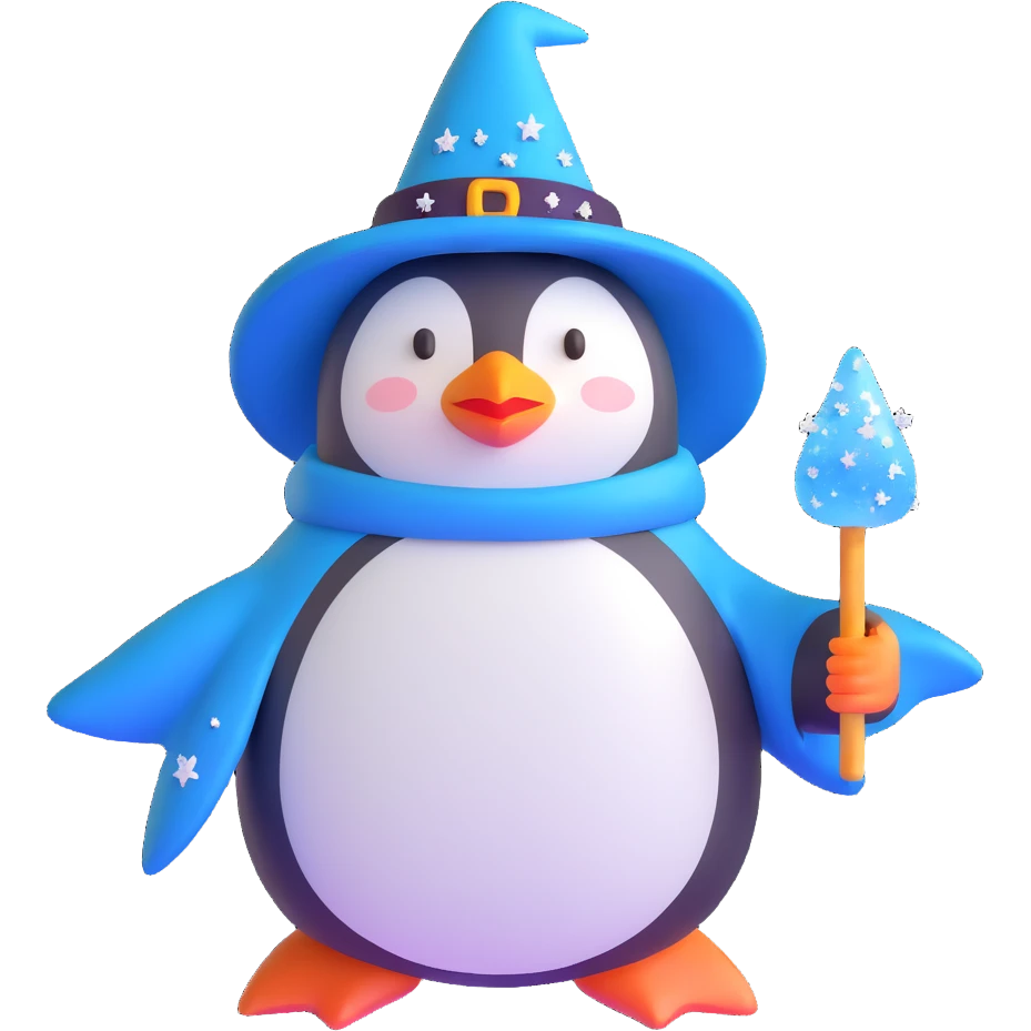 penguin wizard with ice crystals and frost magic emoji