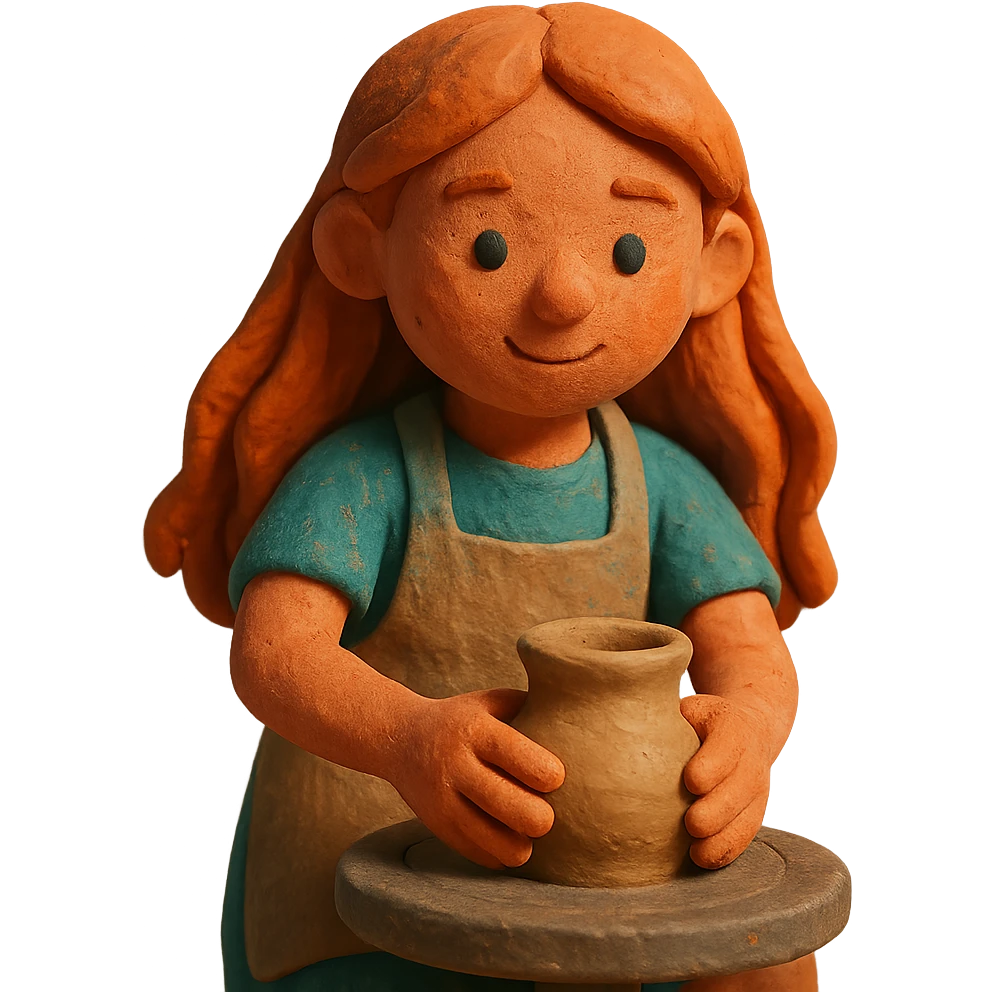 girl with long red hair making pottery emoji