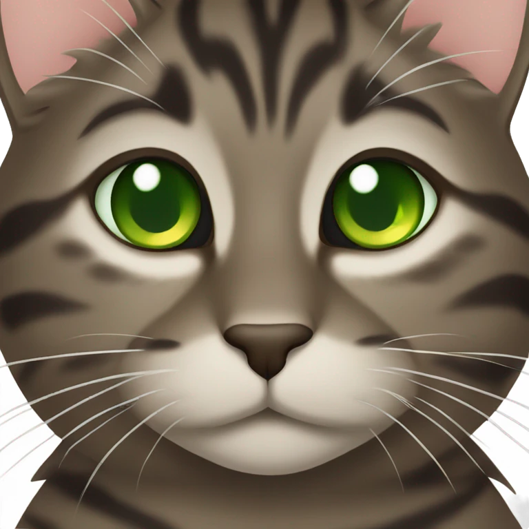 Dark brown tabby cat with green eyes emoji