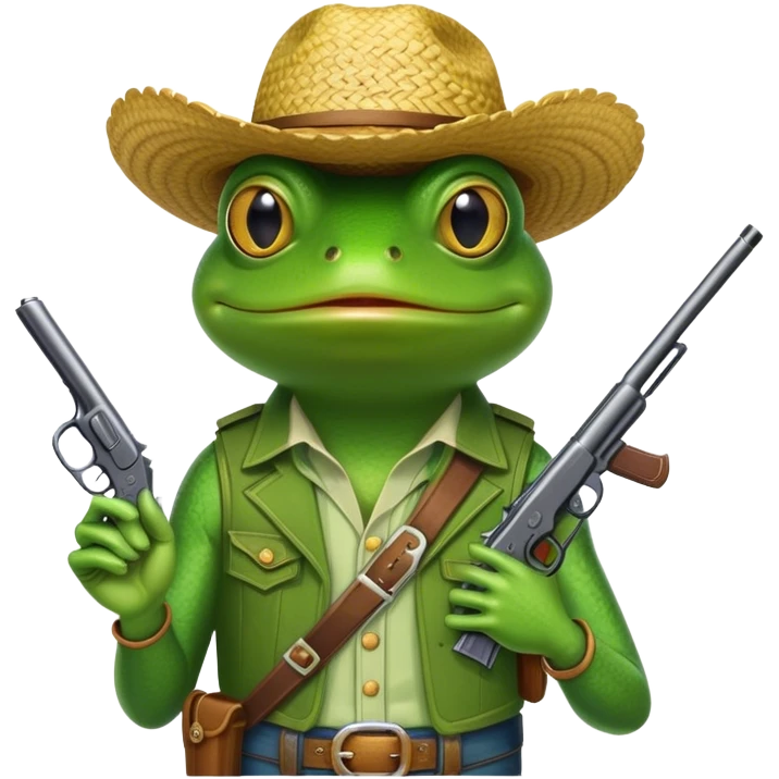 Frog cowboy with a piece of straw in his mouth and a gun holstered  emoji