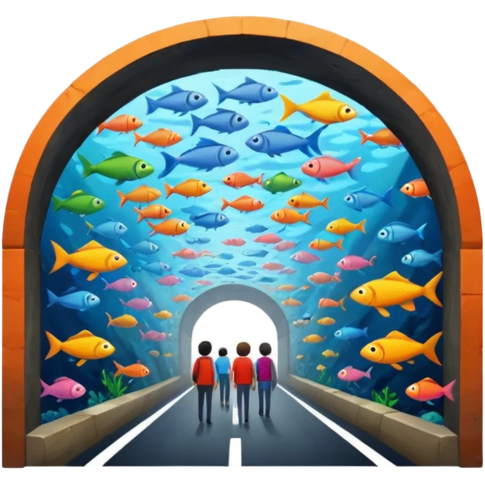 des gens qui sont dans un tunnele et les parois c'est des poissons  emoji