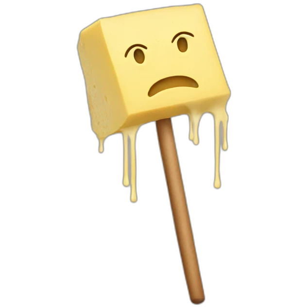 A butter stick with arms and legs that is very sad emoji