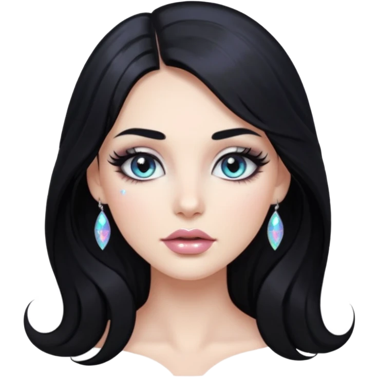 douyin long black hair silver grey eyes glossy lips glittery iridescent white eyeshadow girl emoji