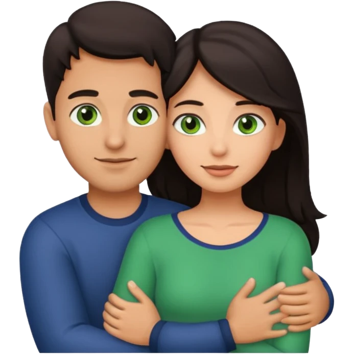 i want a emoji picture of a romantic hug with a latin guy and a dark hair girl with green eyes emoji