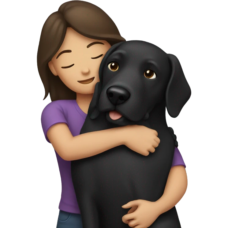 Brunette hugging big black dog emoji