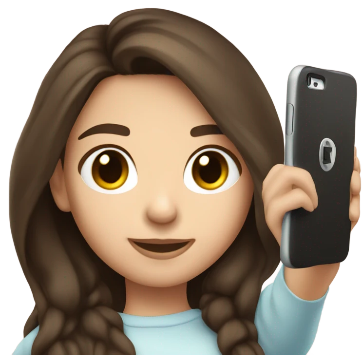 Brunette white girl taking picture with a phone emoji