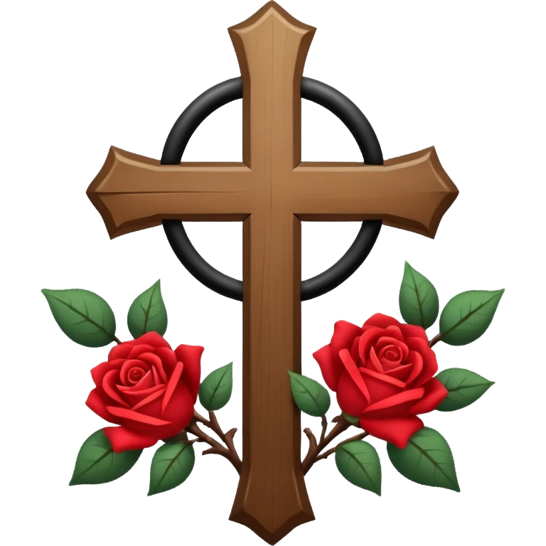 Ein christen kreuz schön verziert mit Rosen ranken aber nur in schwarz als Emoji keine Farbe verwenden einzige Farbe schwarz emoji