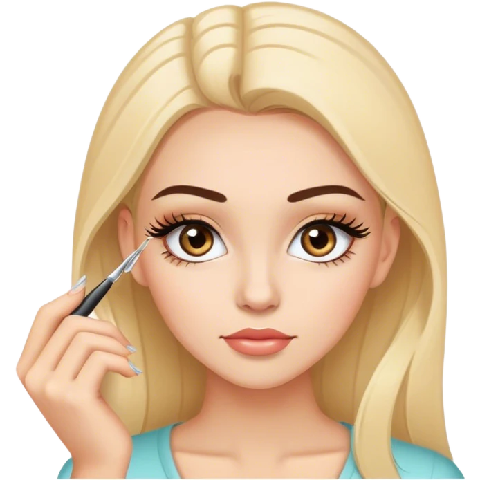 Chica tez aperlada con pinzas para aplicar pestañas emoji