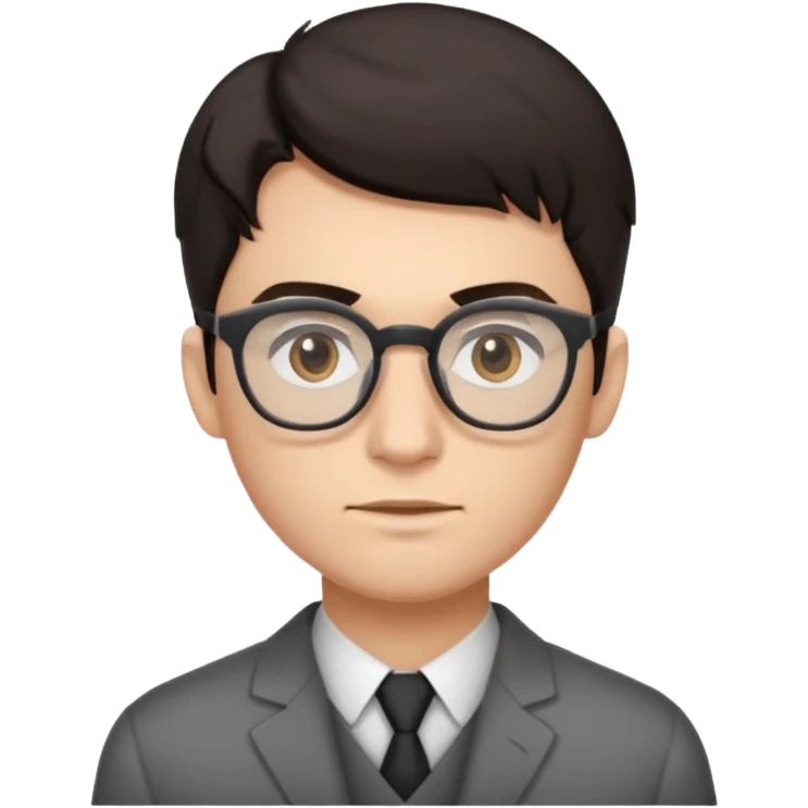 зомбы молодой мужчина с темными волосами в очках с серыми глазами в очеах з прической mob cut emoji