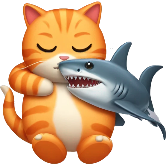 Orange cat hugging a shark  emoji