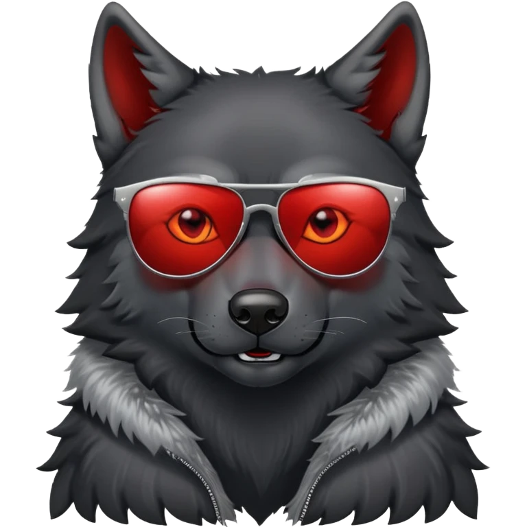 cool black wolf with red eyes wearing sunglasses emoji