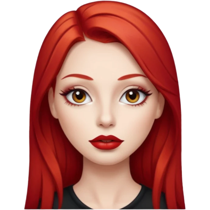 una chica con los labios y los ojos maquillados, de piel blanca con el pelo liso y largo y pelirrojo emoji