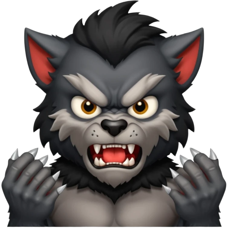 Create an emoji of Werewolf half bodied till waist sharp nails angry face black emoji