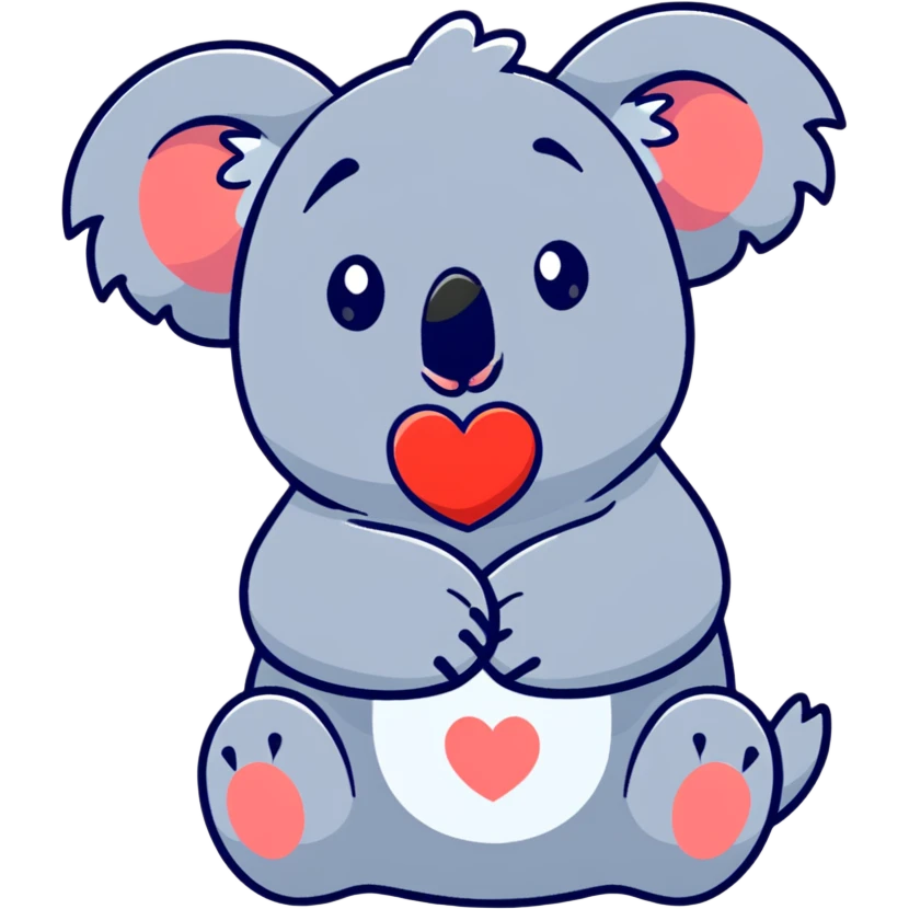 cartoon koala holding a heart emoji