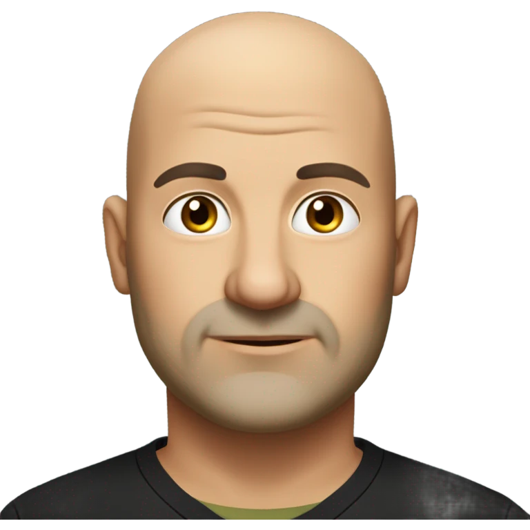 A slightly overweight middle-aged Italian man with olive-toned skin with bald hair and no facial hair. He is wearing a sleek black smart shirt, casually unbuttoned at the top. emoji