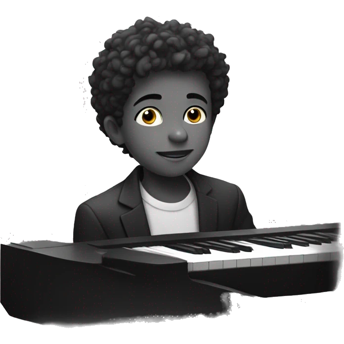 monochrome portrait of a boy, him playing piano emoji