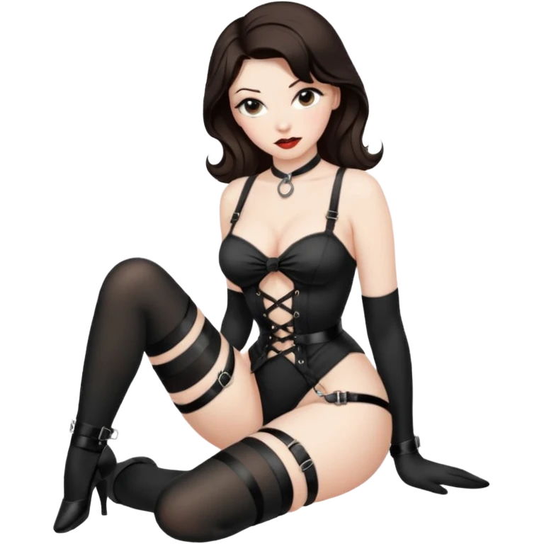 brunette pinup girl in bondage with stocking emoji