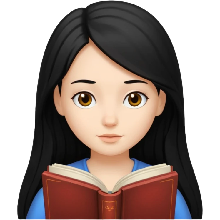 Girl black long hair reading book emoji
