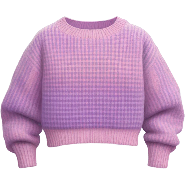 Pink and lilac checkered cropped oversize wool sweater, isolated emoji
