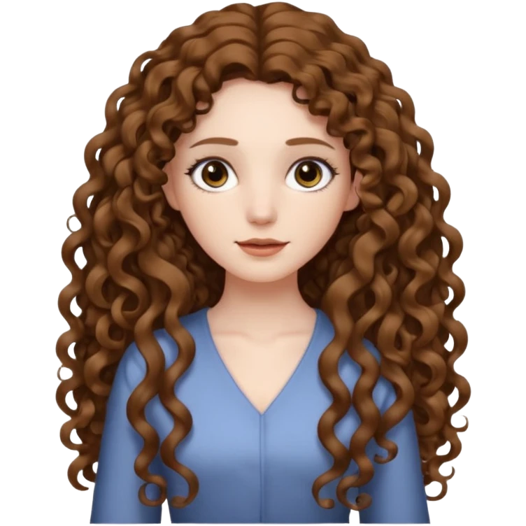 pale woman with brown curly very long hair, middle part. the hair is very very very very very very long, waist length, but you can't see her waist emoji