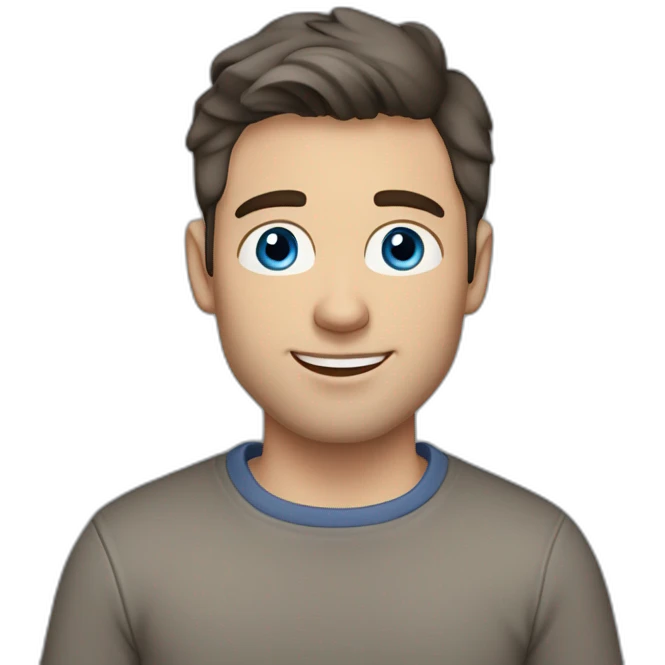 white guy, 30 years old, dark hair, medium height, blue eyes, wearing a grey pullover, gray chinos and brown chelsea pants emoji