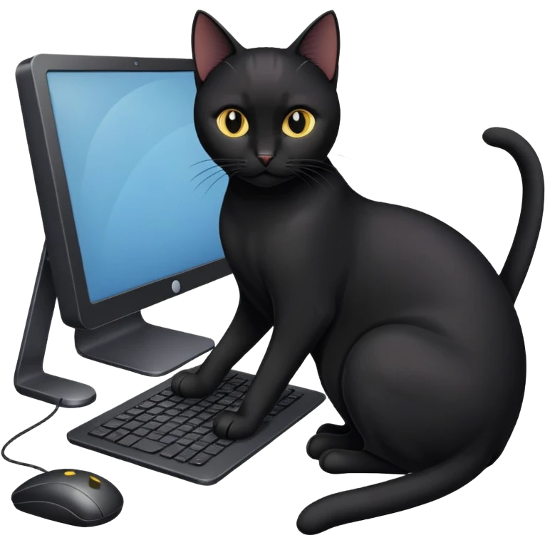 Black cat working on computer emoji