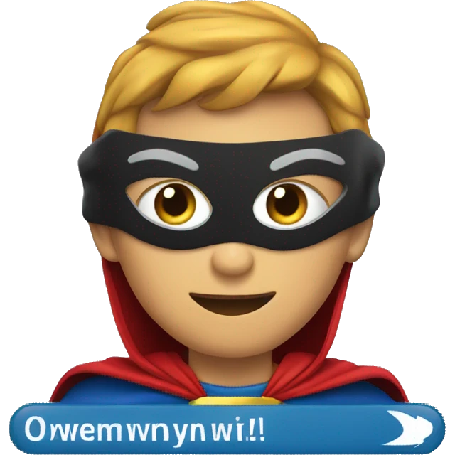 computer screen wearing a superhero cape emoji