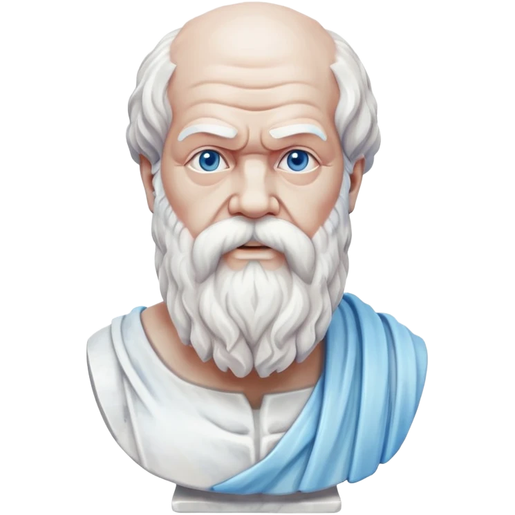 marble statue of Socrates with beard and wise expression, classical Greek philosopher bust, soft pastel colors in light pink and blue tones emoji
