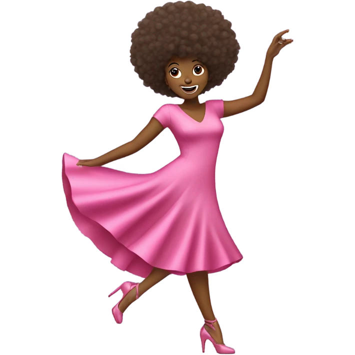 Woman dancing on high heels pink dress and pink shoes  afro hair  emoji