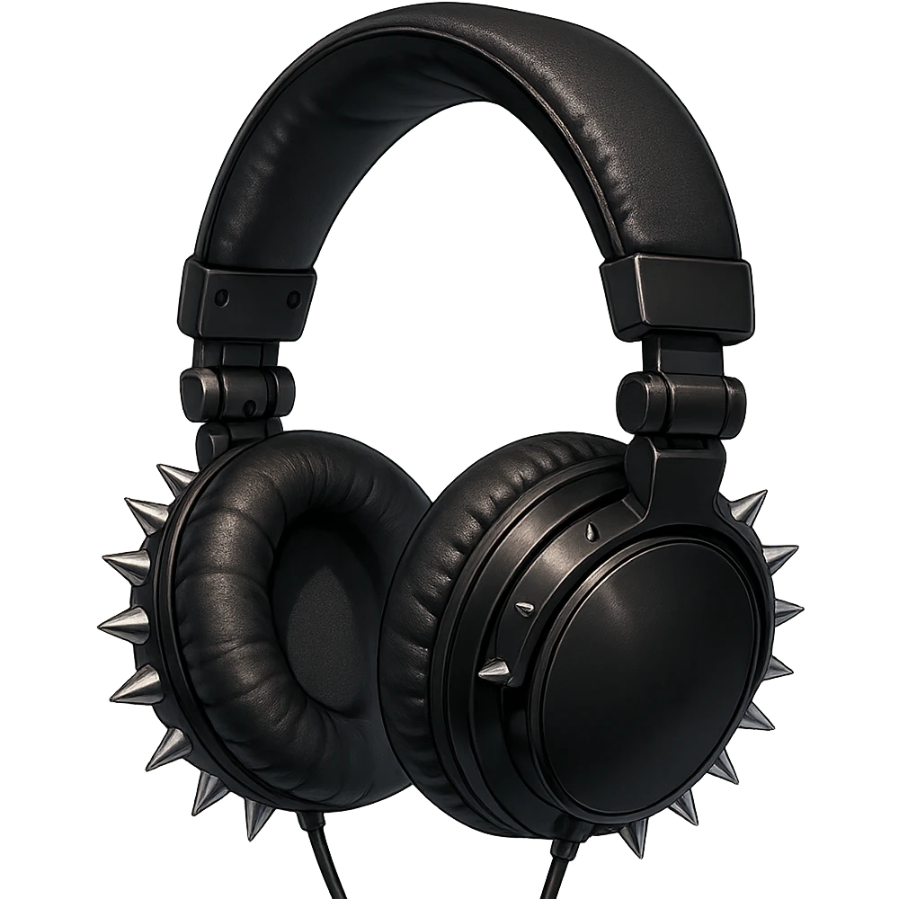 goth headphones, black with silver spikes, realistic anime style emoji