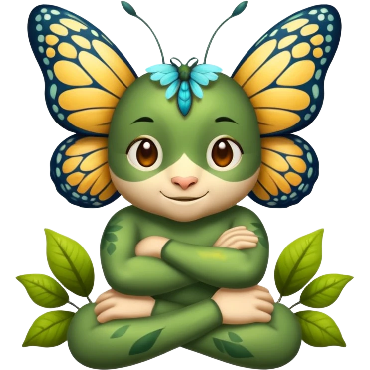 forest spirit character arms crossed confident smirk butterflies around emoji