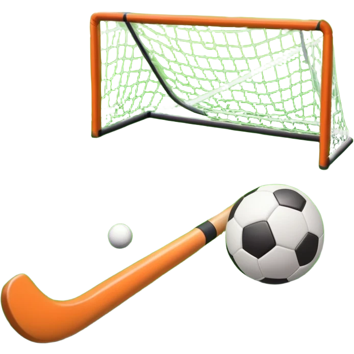 A field hockey stick and ball on a vibrant green grass field, with goalposts and clear field markings in the background. The scene emphasizes the bright, lush grass, highlighting the fast-paced and strategic nature of hockey on a well-maintained pitch. emoji