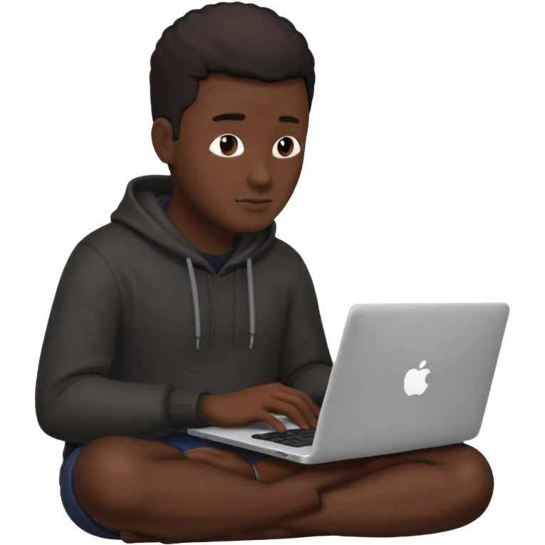 its a black colored man sitting working on a laptop with no face  emoji
