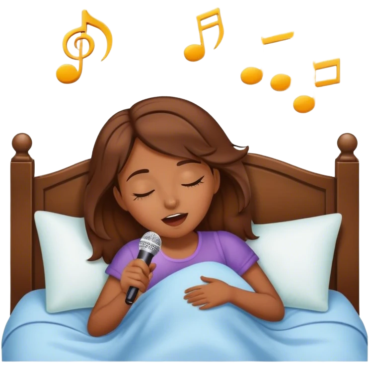Brown hair girl asleep in bed singing karaoke emoji