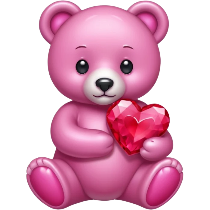 pink crystal bear holding a red heart emoji