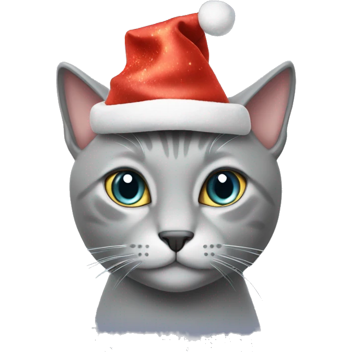 Gorgeous grey cat moji in a New Year's hat emoji