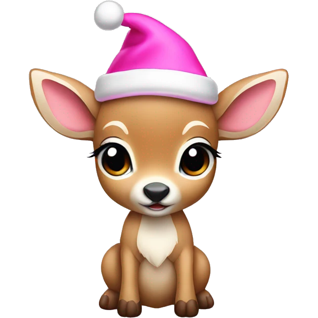 A baby deer wearing a pink Santa hat emoji