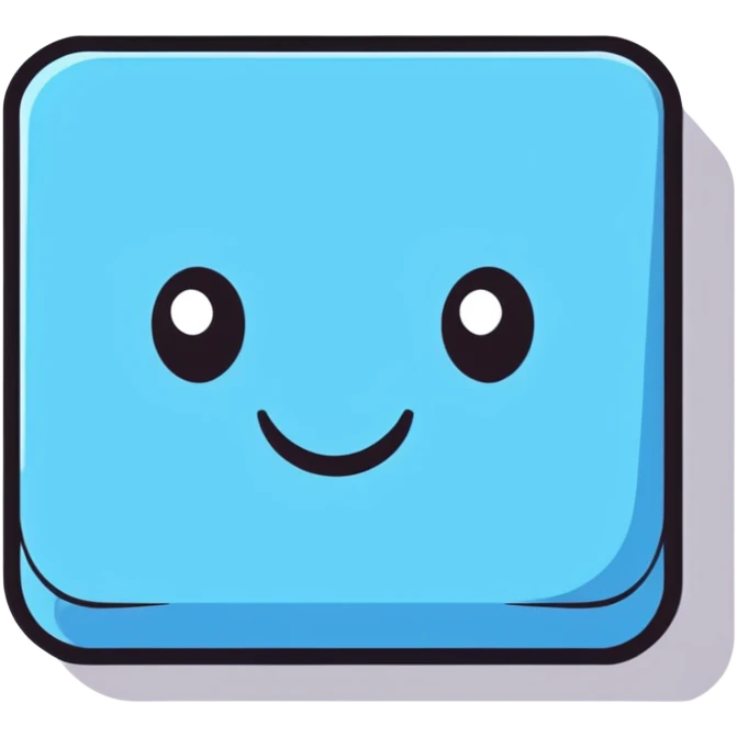 square pastel blue button with soft shadow emoji