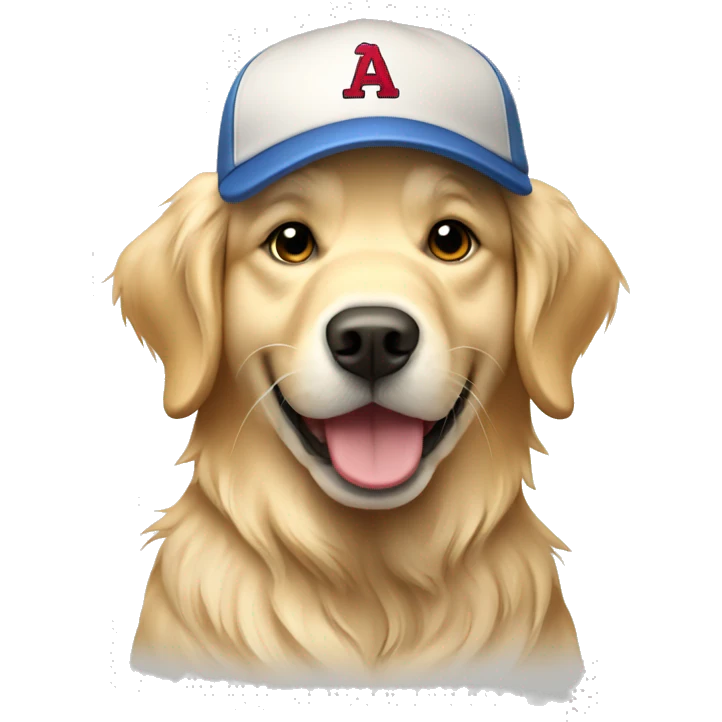 english cream golden retriever wearing baseball cap emoji