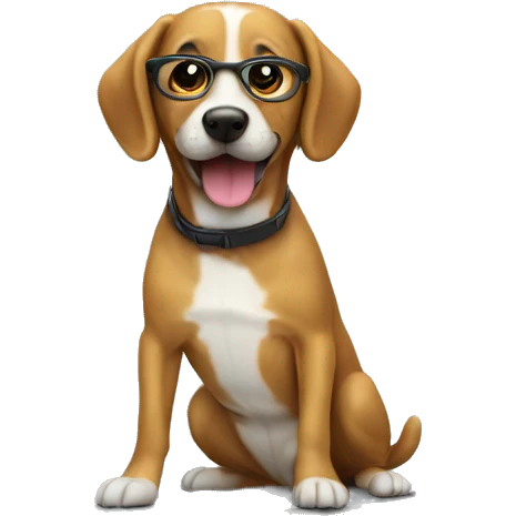 Dog using a laptop hacking signs in the air  emoji