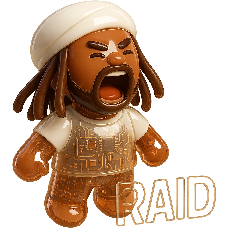 Brownskin man with long brown dreadlocks 
white  t-shirt 
White turban 
expression is yelling 
Add the word RAID  emoji