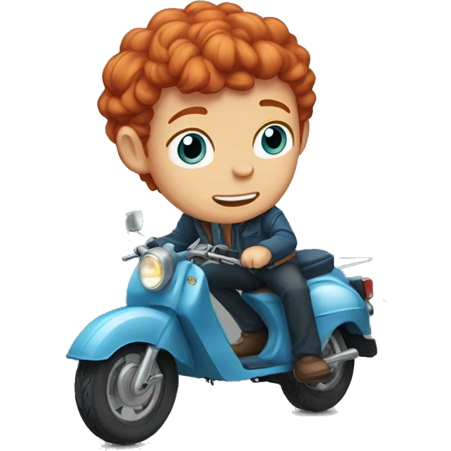 I need a sticker of a red-haired boy on a moped with blue eyes and freckles emoji