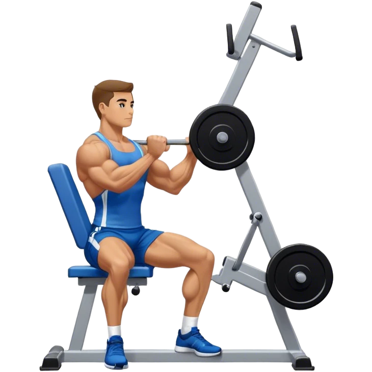 side-view bodybuilder in blue shorts seated weighted calf-raise machine lower leg exercise emoji
