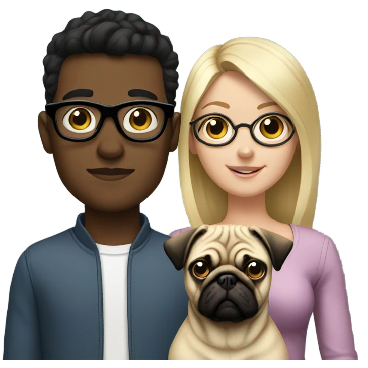 boy in glasses with blonde girlfriend and pug emoji