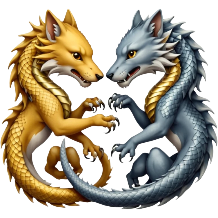 A wolf, a lion, a dragon, all eating each other's tail ouroboro emoji