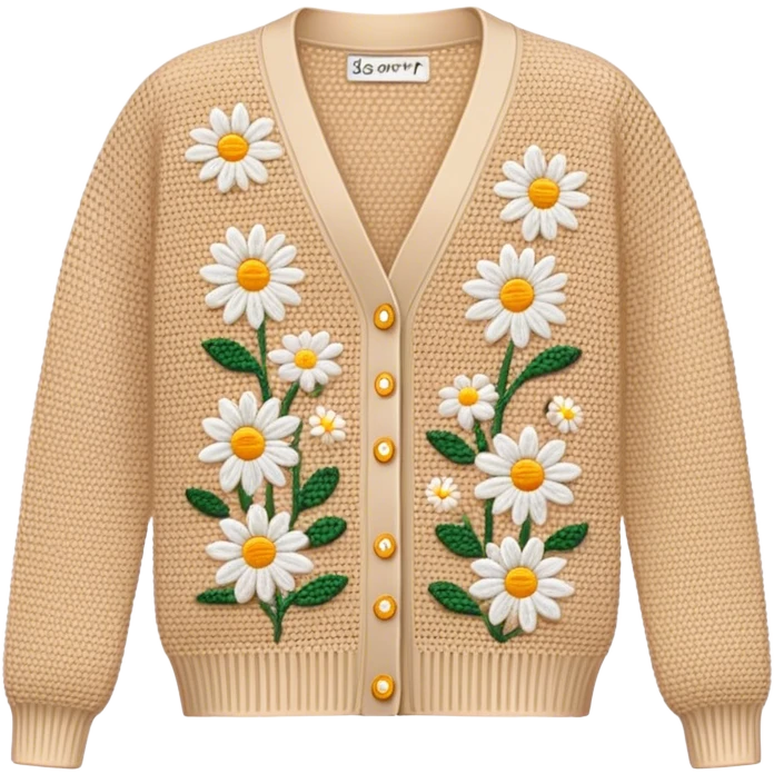 beige crocheted cardigan embroidered with small daisies emoji