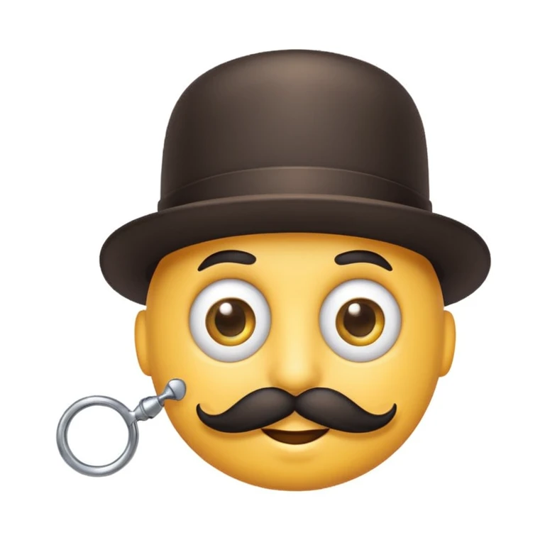 a smirking emoji with a twirly black mustache and a monocle emoji